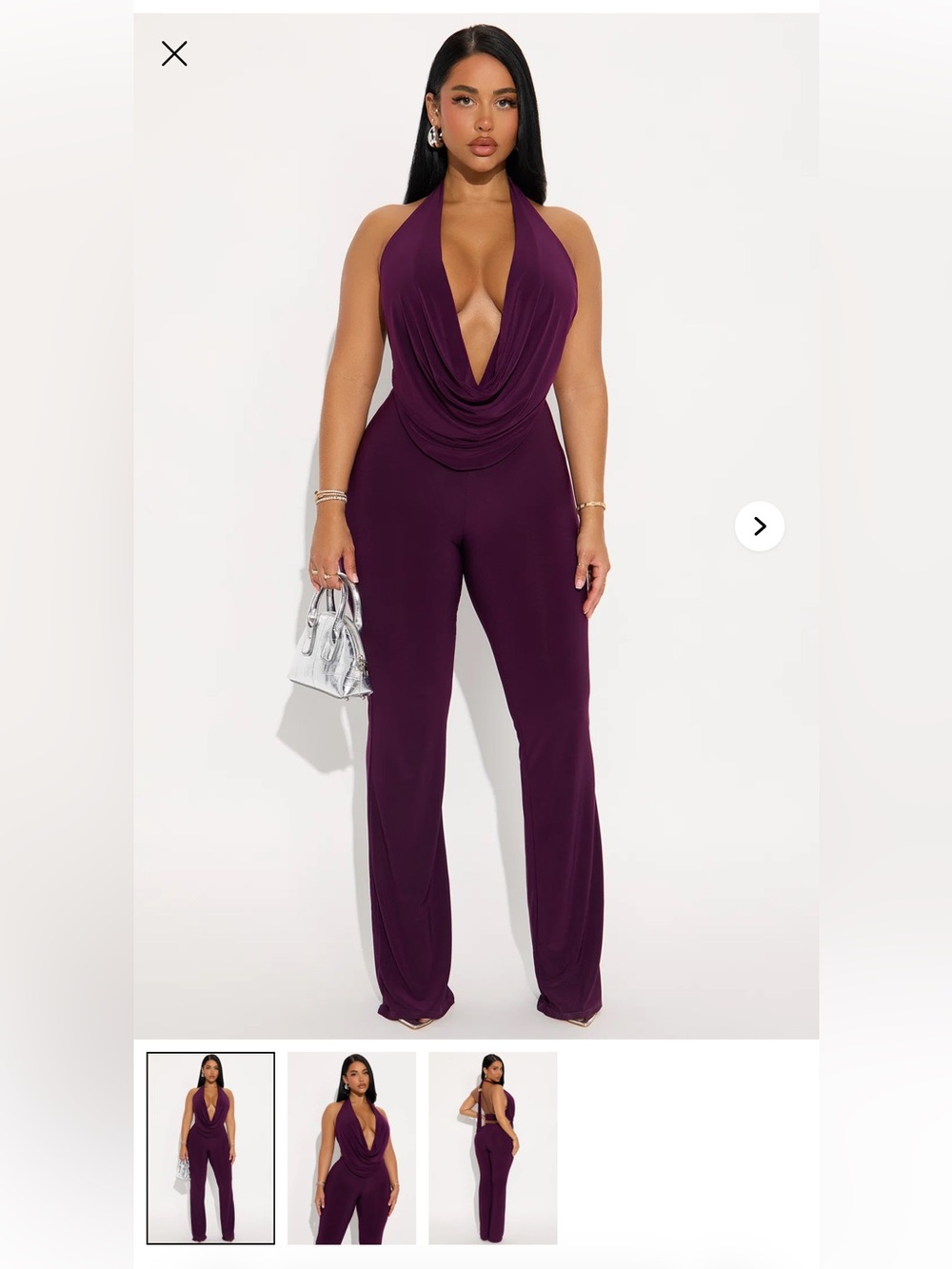 Fashion Nova Plum Halter Cowl Jumpsuit